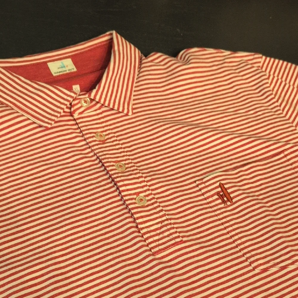 johnnie-O Crimson and White Striped Polo - Picture 1 of 5